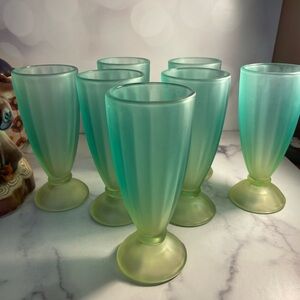 7 libbey teal frosted sundae glasses